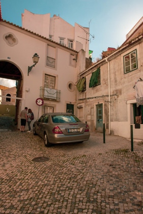 Salmon colored home photographed by Tiago with the Shots in Lisbon, Portugal. 